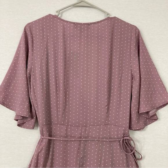 New Lulu's Mauve Color Polka Dot Soft Flowy Wrap Belted Midi Dress Medium - Picture 10 of 11